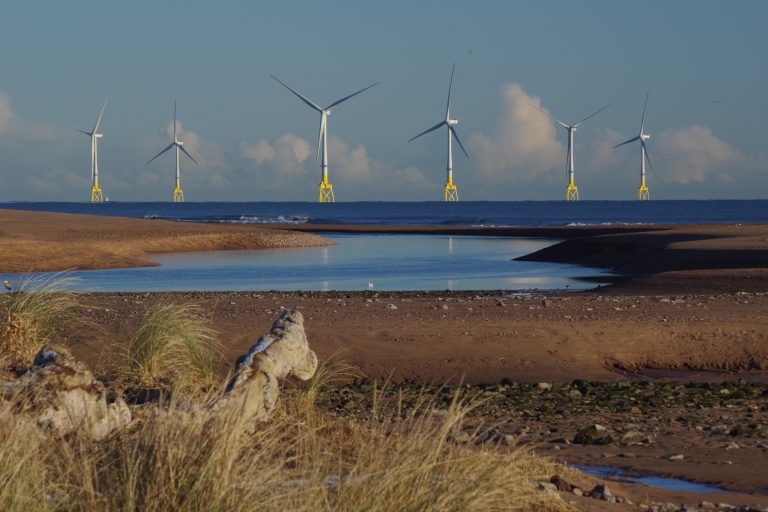 European Offshore Wind Deployment Centre. Renewable Energy Wind Farm, offshore Aberdeen in the North Sea. Scotland, UK.
